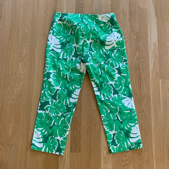 MICHAEL Michael Kors Sz 8  Green/White Flat Front Pants w Banana Leaf Print - Picture 5 of 10